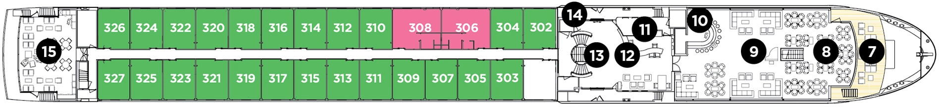 Avalon Poetry II, Deck 3: official cabin and venue layout