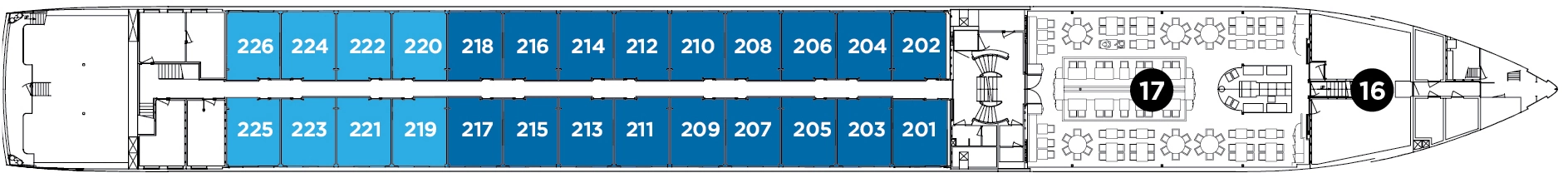 Avalon Poetry II, Deck 2: official cabin and venue layout
