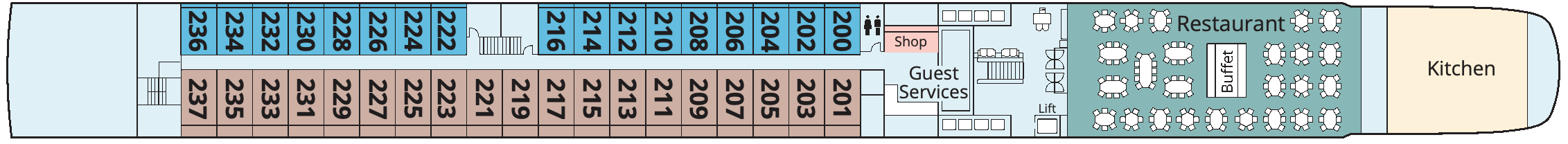 Viking Eldir, Deck 2: official cabin and venue layout