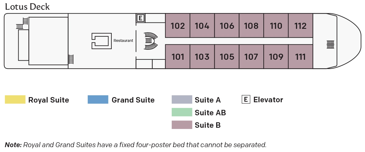 Mekong Mystique, Deck 1: official cabin and venue layout