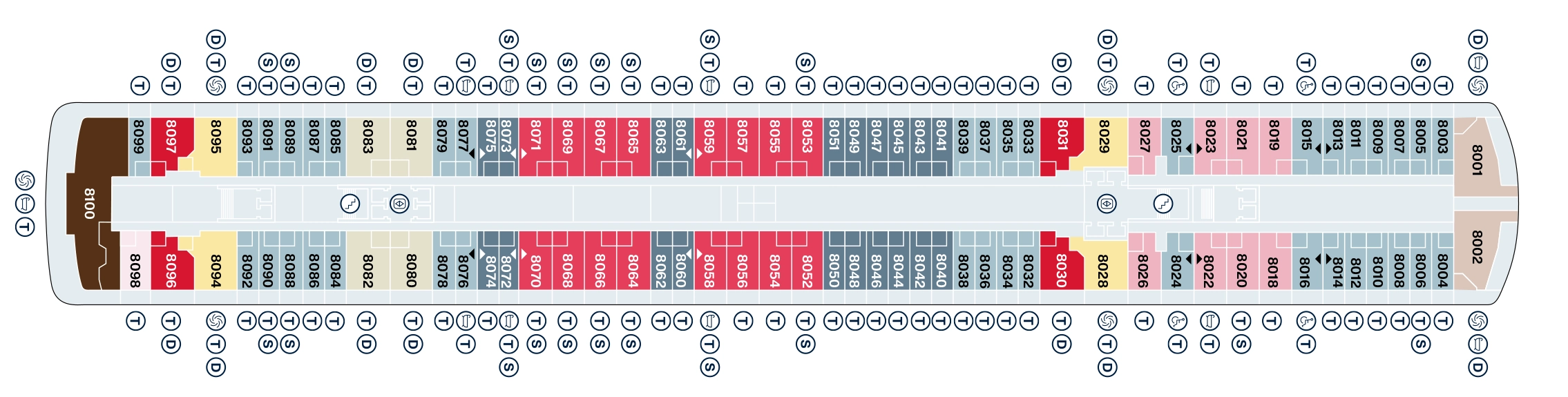 Explora V, Deck 8: official cabin and venue layout