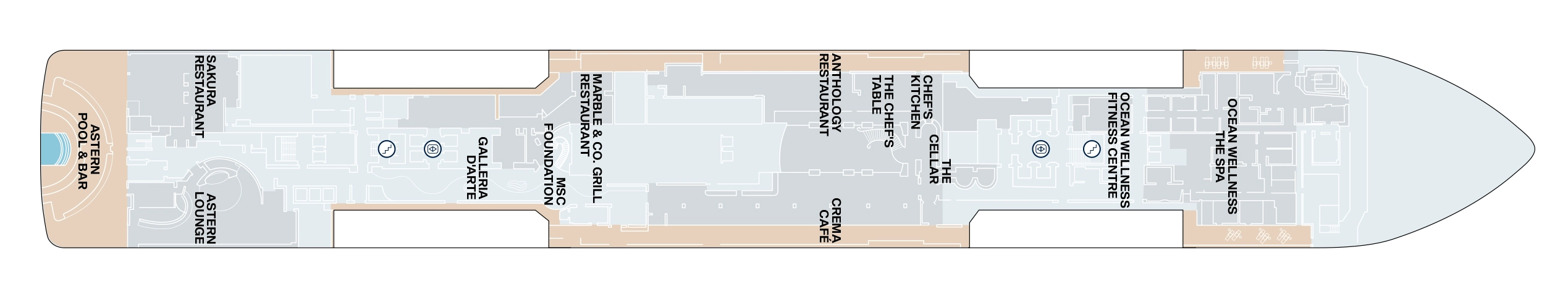 Explora V, Deck 5: official cabin and venue layout