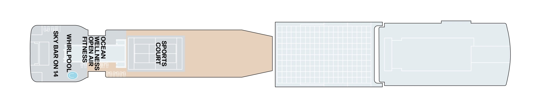 Explora V, Deck 14: official cabin and venue layout