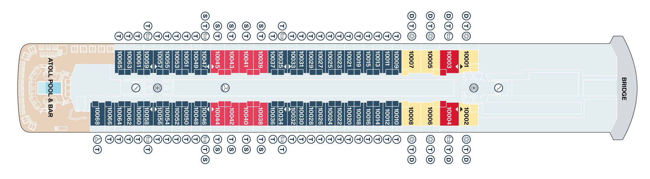 Explora V, Deck 10: official cabin and venue layout