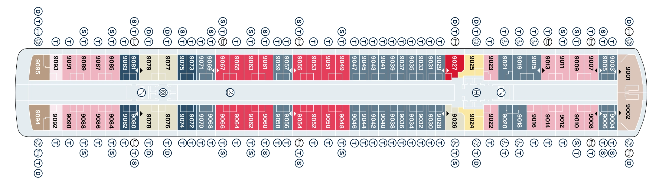 Explora V, Deck 9: official cabin and venue layout