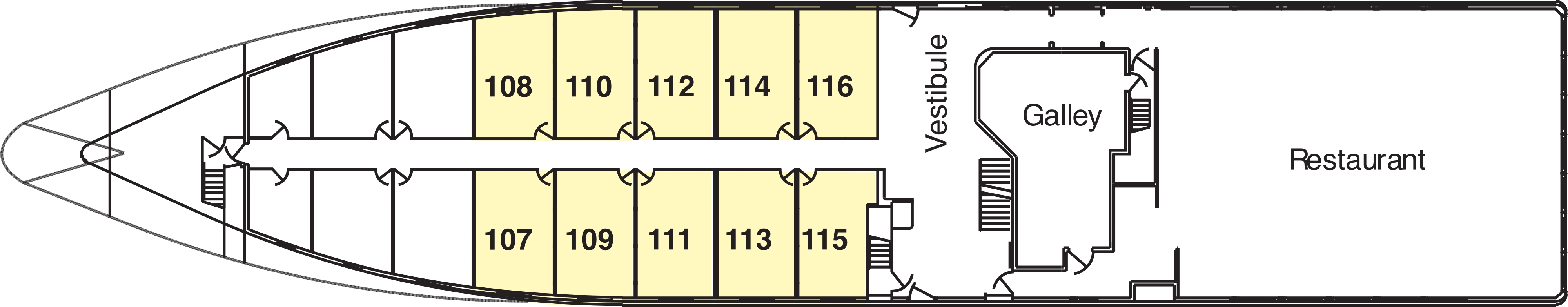American Spirit, Deck 1: official cabin and venue layout
