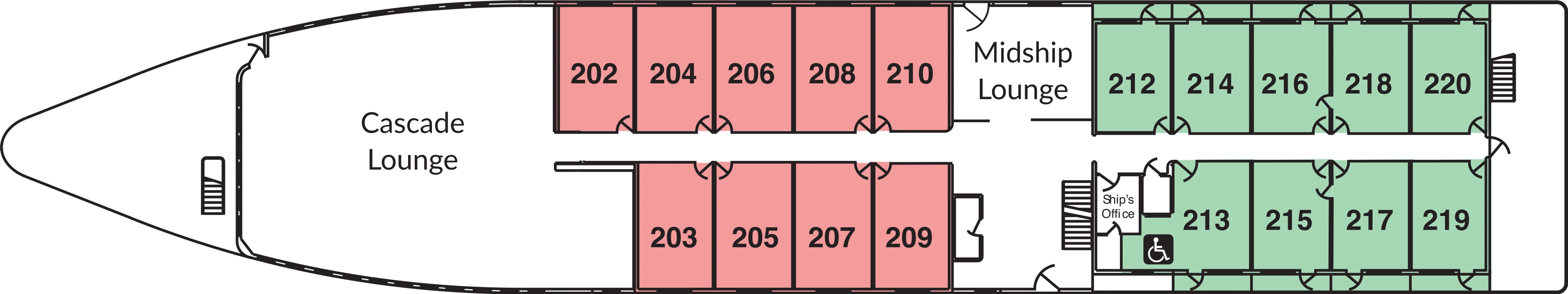 American Spirit, Deck 2: official cabin and venue layout