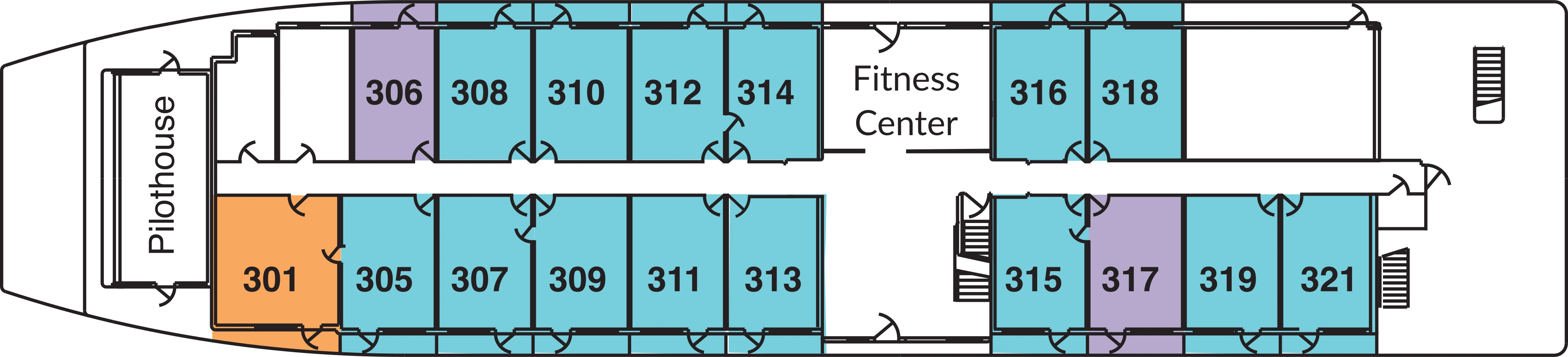 American Spirit, Deck 3: official cabin and venue layout