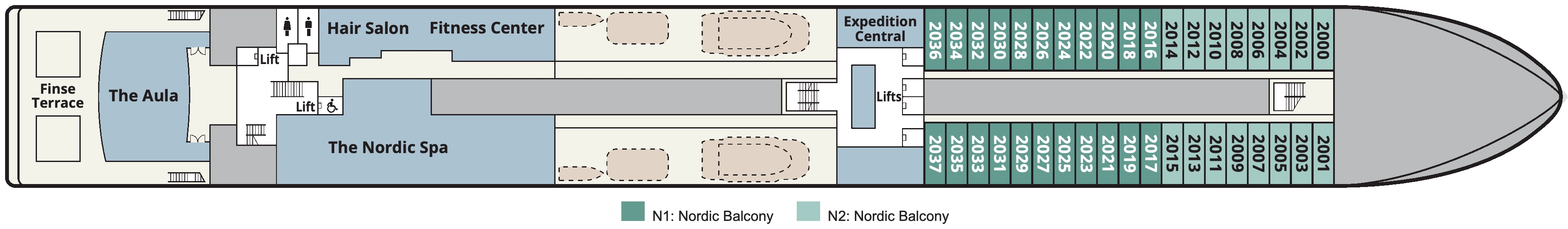 Viking Polaris, Deck 2: official cabin and venue layout