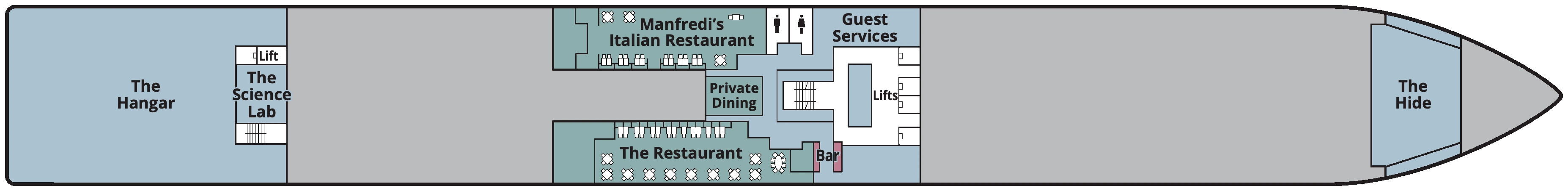 Viking Octantis, Deck 1: official cabin and venue layout