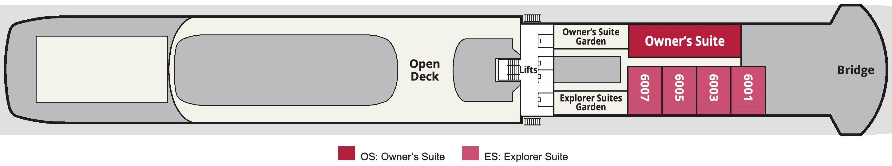 Viking Polaris, Deck 6: official cabin and venue layout