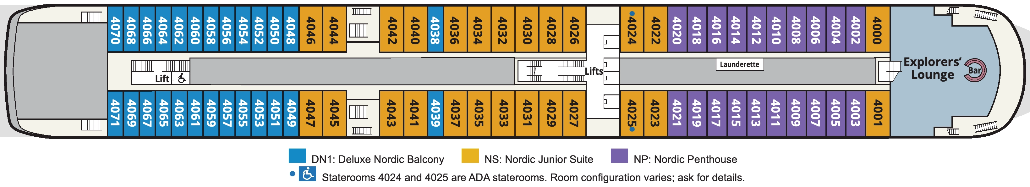 Viking Polaris, Deck 4: official cabin and venue layout