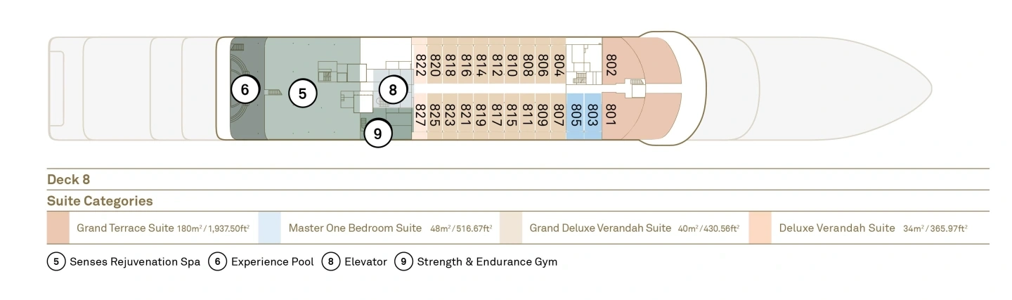 Scenic Ikon, Deck 8: official cabin and venue layout