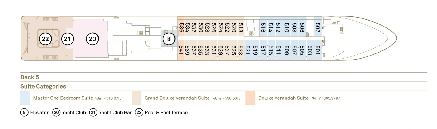 Scenic Ikon, Deck 5: official cabin and venue layout