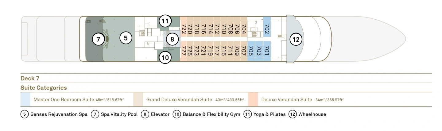 Scenic Ikon, Deck 7: official cabin and venue layout