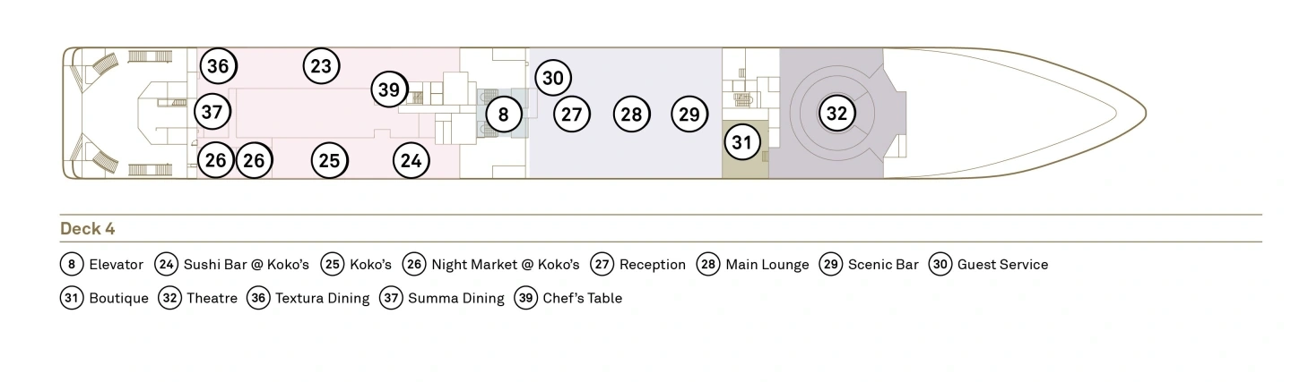 Scenic Ikon, Deck 4: official cabin and venue layout