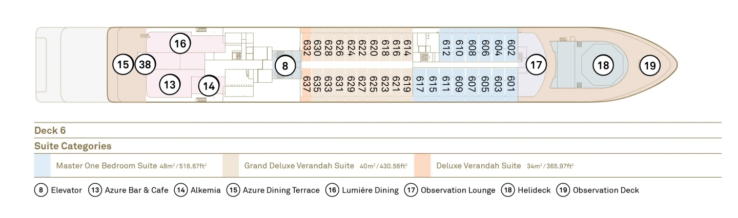 Scenic Ikon, Deck 6: official cabin and venue layout
