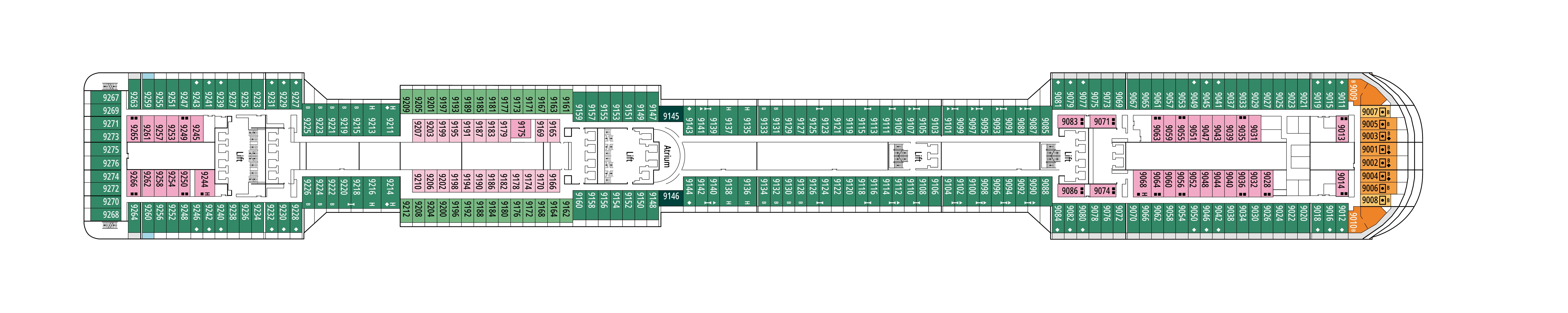 MSC Preziosa, Deck 9: official cabin and venue layout