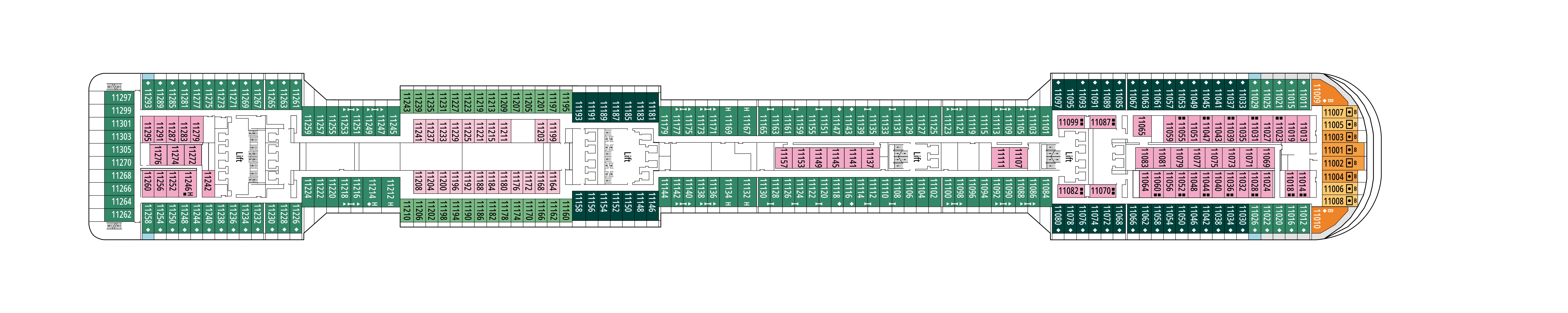 MSC Preziosa, Deck 11: official cabin and venue layout