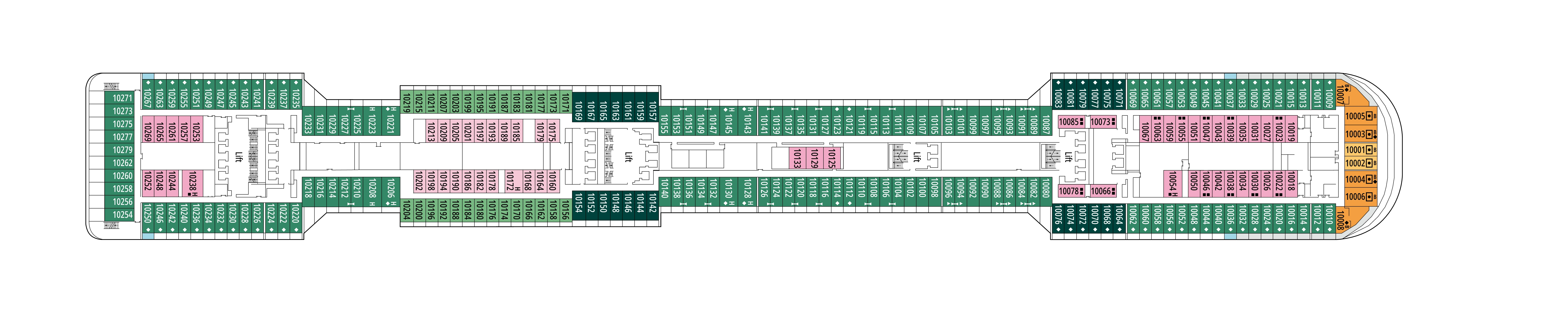 MSC Preziosa, Deck 10: official cabin and venue layout