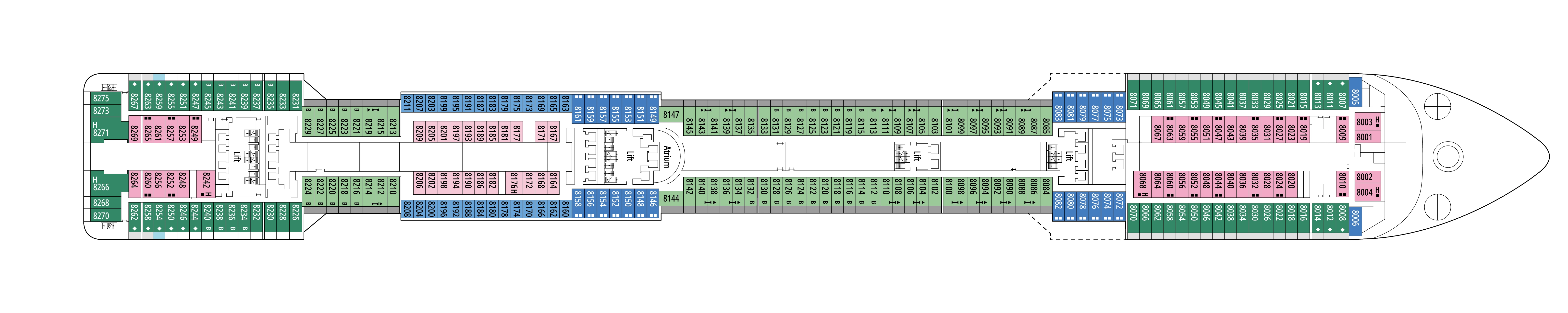 MSC Preziosa, Deck 8: official cabin and venue layout
