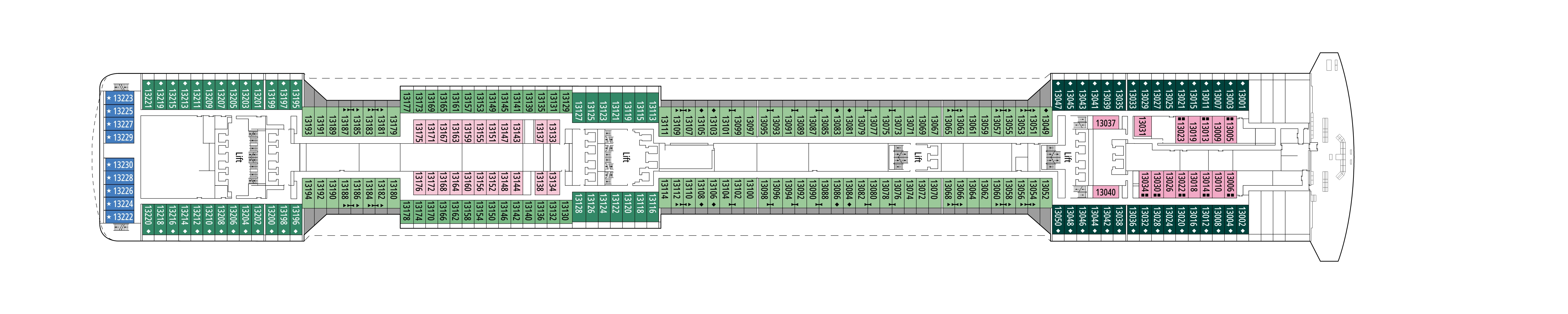 MSC Preziosa, Deck 13: official cabin and venue layout