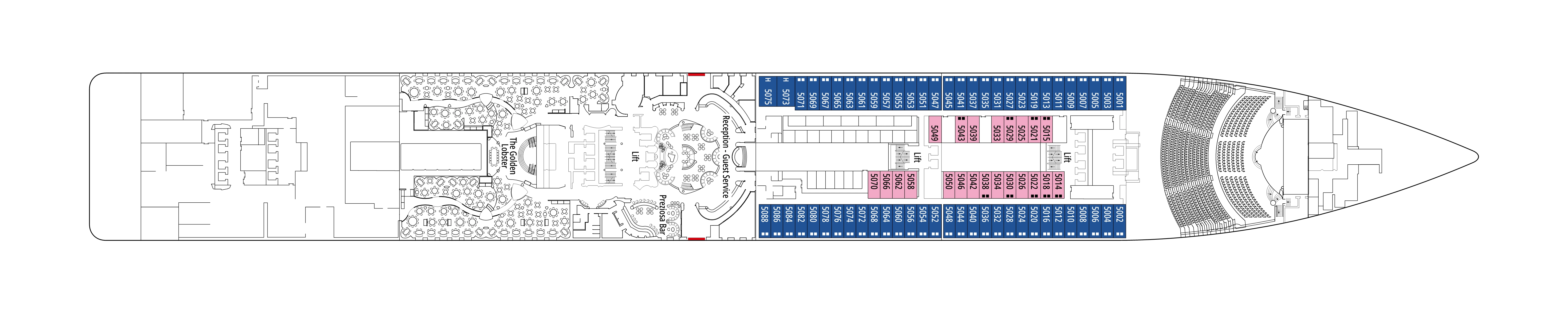 MSC Preziosa, Deck 5: official cabin and venue layout