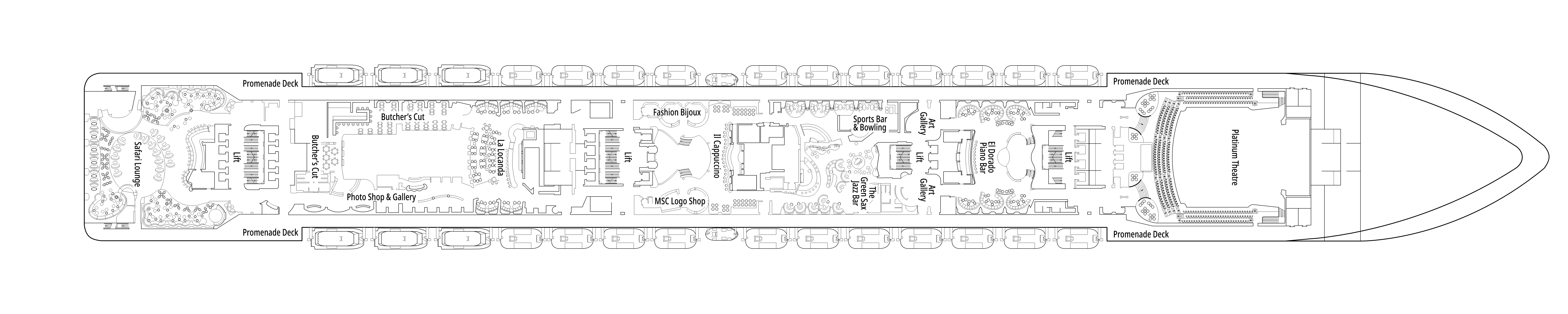 MSC Preziosa, Deck 7: official cabin and venue layout