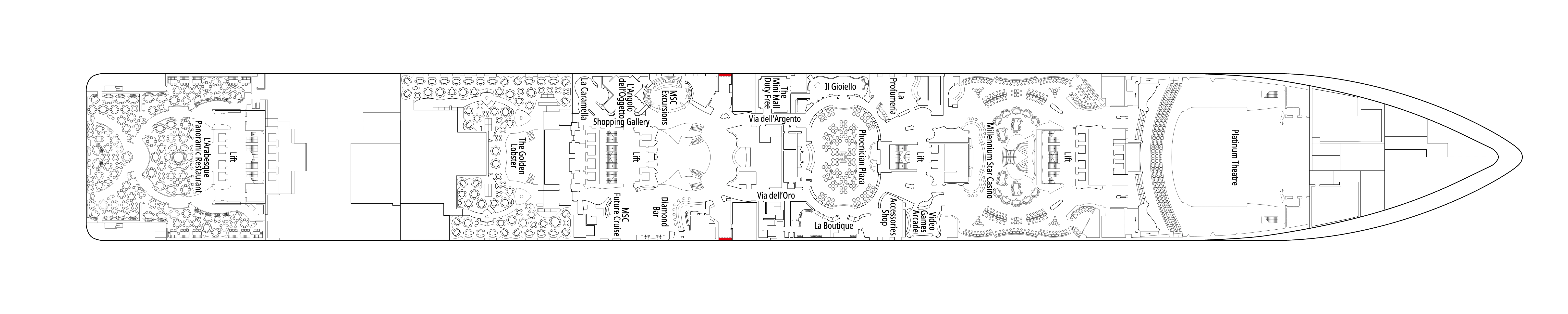 MSC Preziosa, Deck 6: official cabin and venue layout
