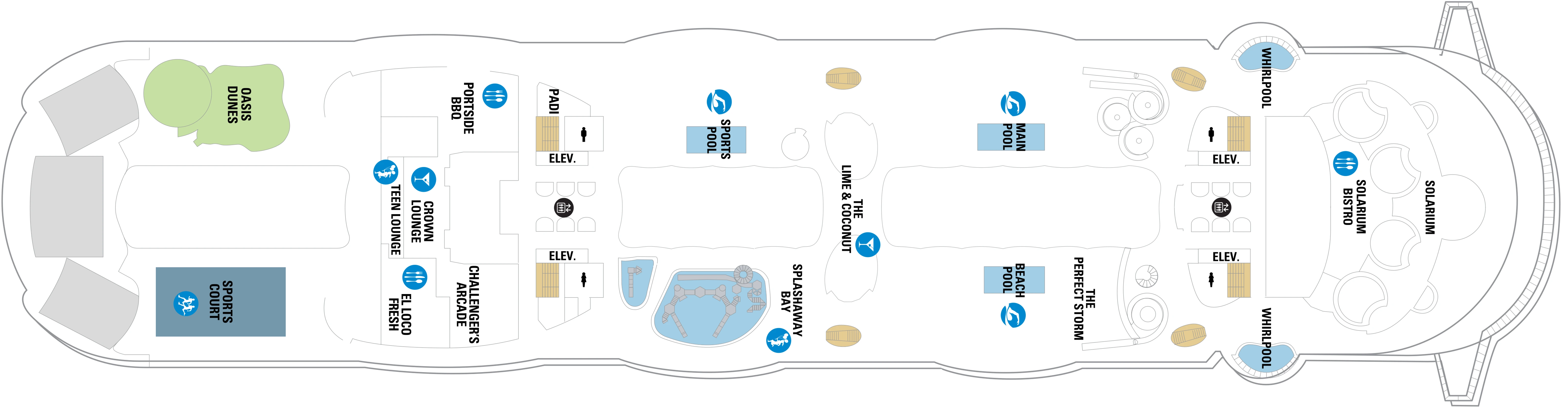 Oasis of the Seas, Deck 15: official cabin and venue layout