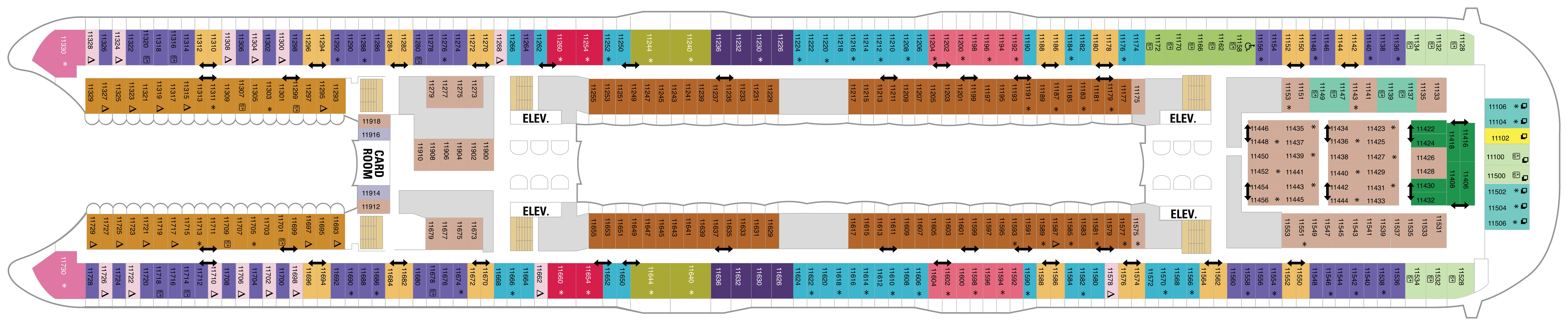 Oasis of the Seas, Deck 11: official cabin and venue layout