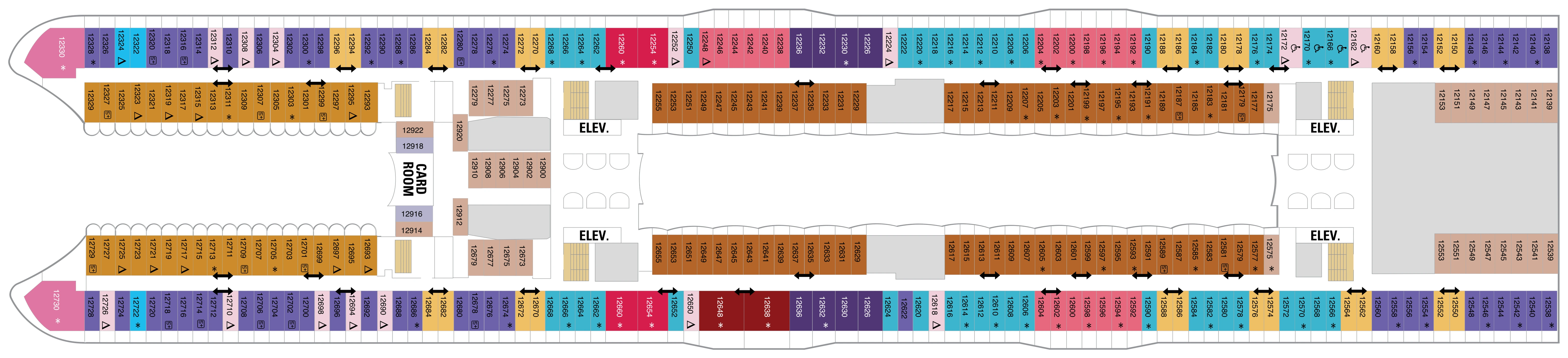 Oasis of the Seas, Deck 12: official cabin and venue layout
