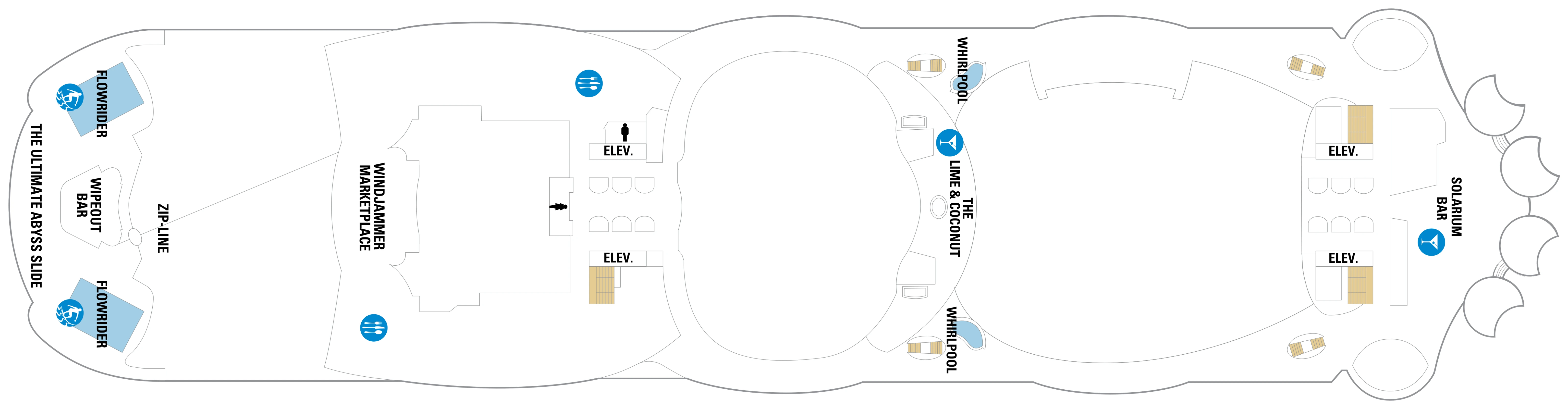 Oasis of the Seas, Deck 16: official cabin and venue layout