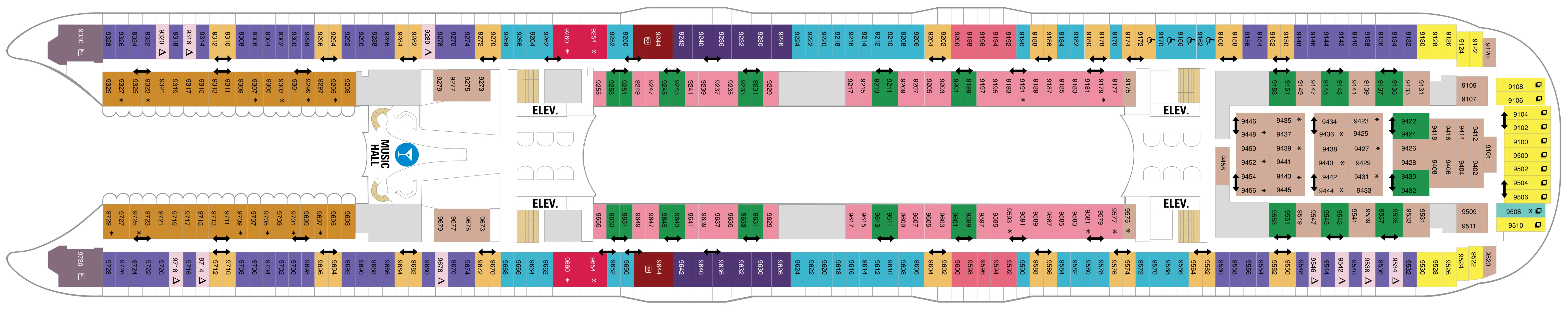 Oasis of the Seas, Deck 9: official cabin and venue layout