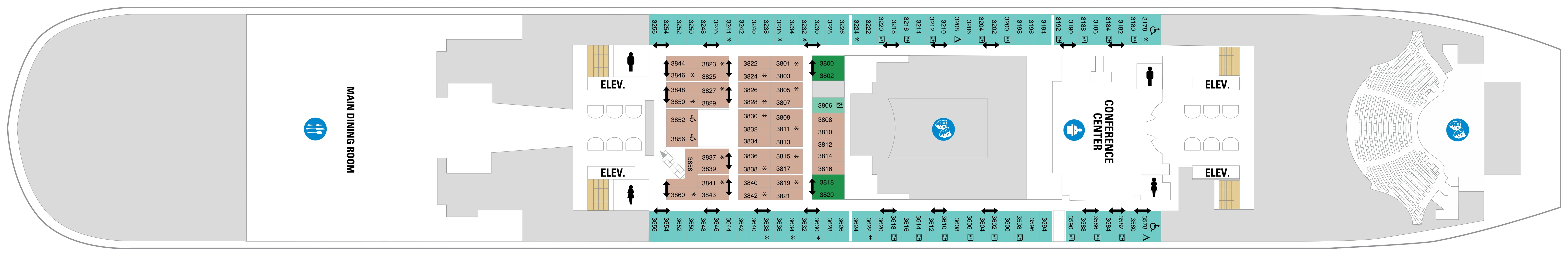 Oasis of the Seas, Deck 3: official cabin and venue layout