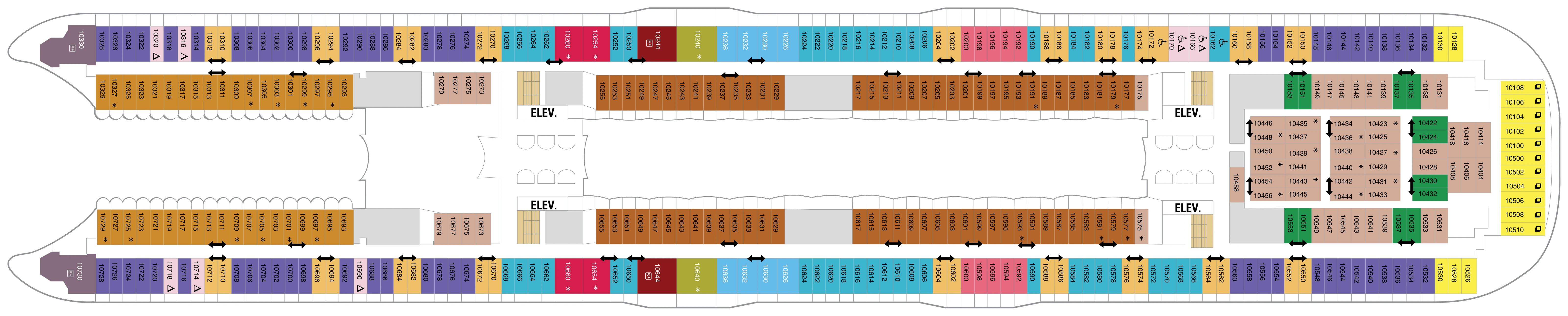 Oasis of the Seas, Deck 10: official cabin and venue layout