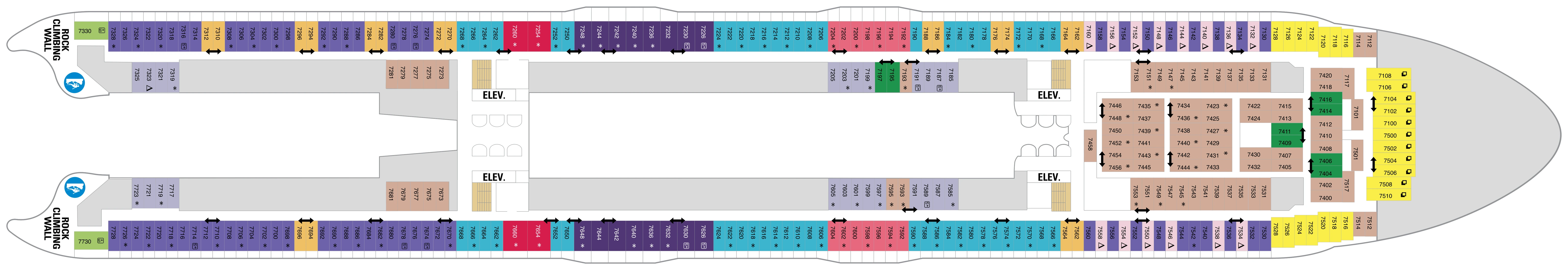Oasis of the Seas, Deck 7: official cabin and venue layout