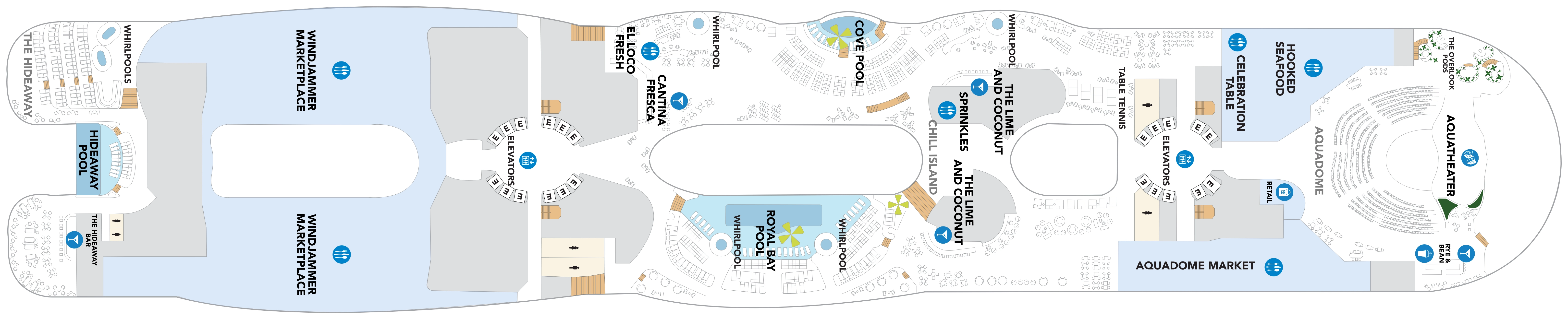 Icon of the Seas, Deck 15: official cabin and venue layout
