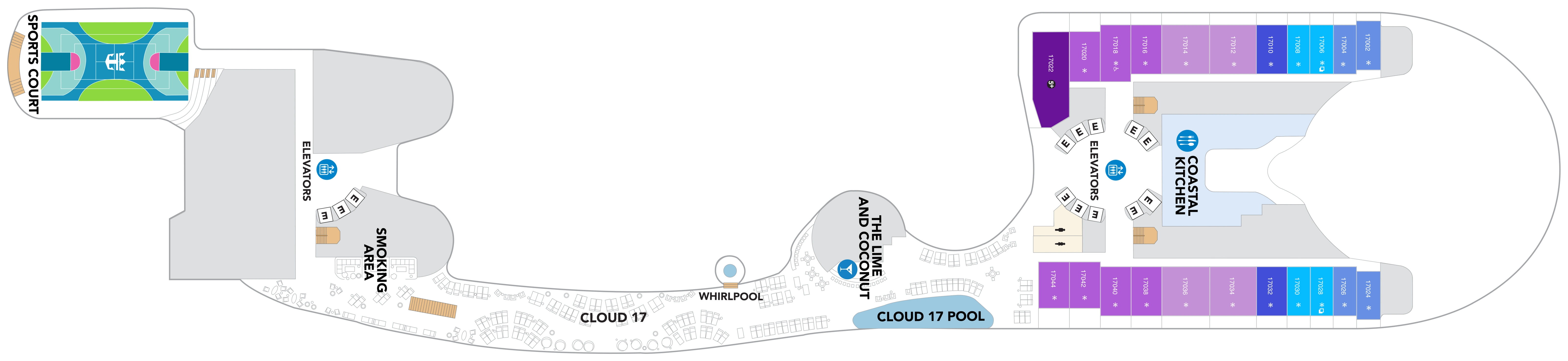 Icon of the Seas, Deck 17: official cabin and venue layout