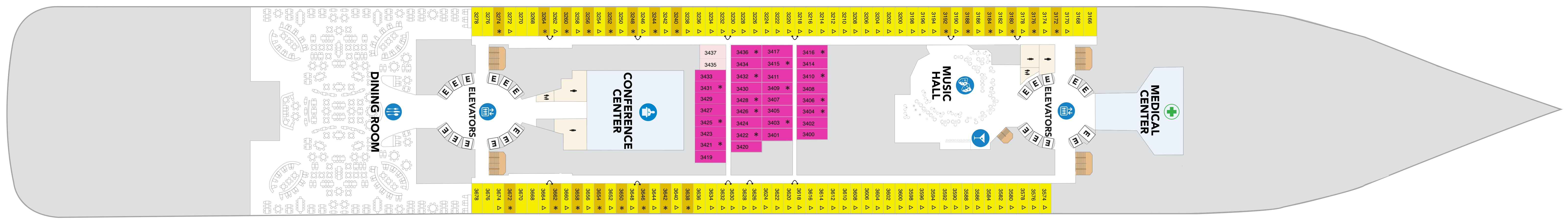 Icon of the Seas, Deck 3: official cabin and venue layout