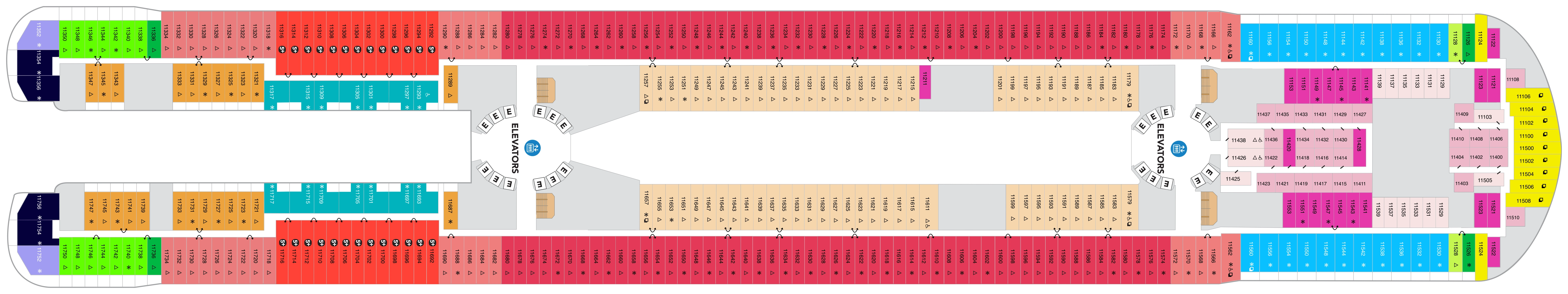 Icon of the Seas, Deck 11: official cabin and venue layout