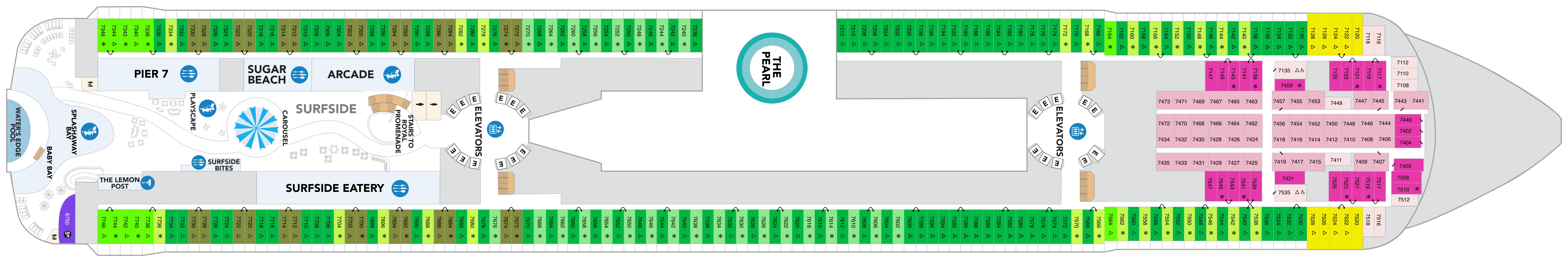 Icon of the Seas, Deck 7: official cabin and venue layout