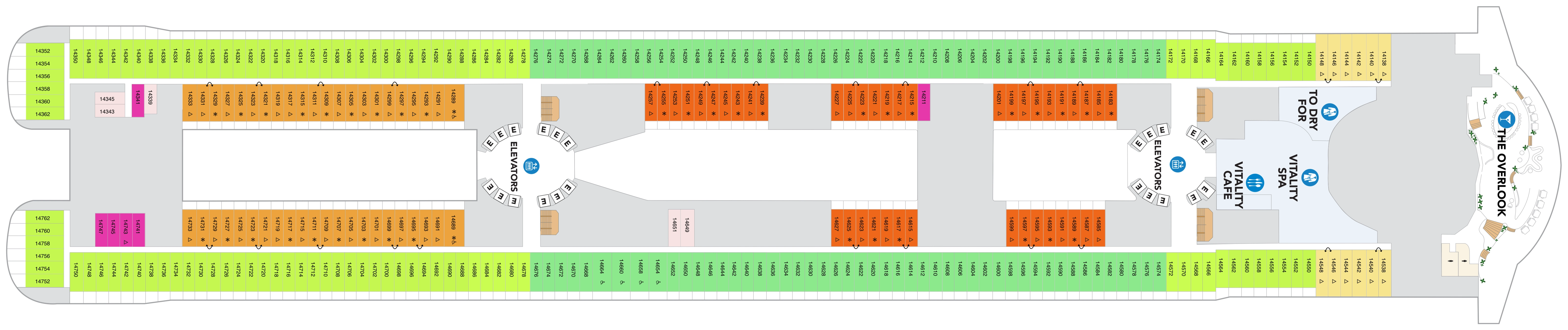 Icon of the Seas, Deck 14: official cabin and venue layout