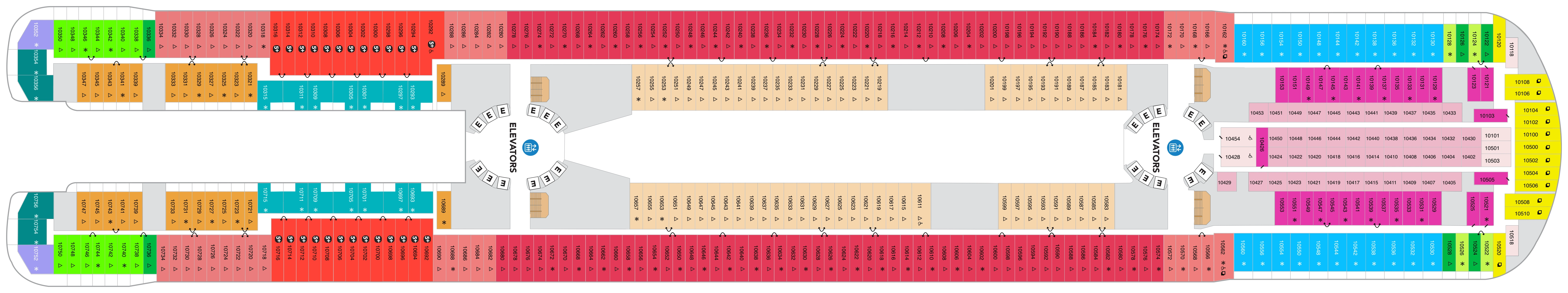 Icon of the Seas, Deck 10: official cabin and venue layout