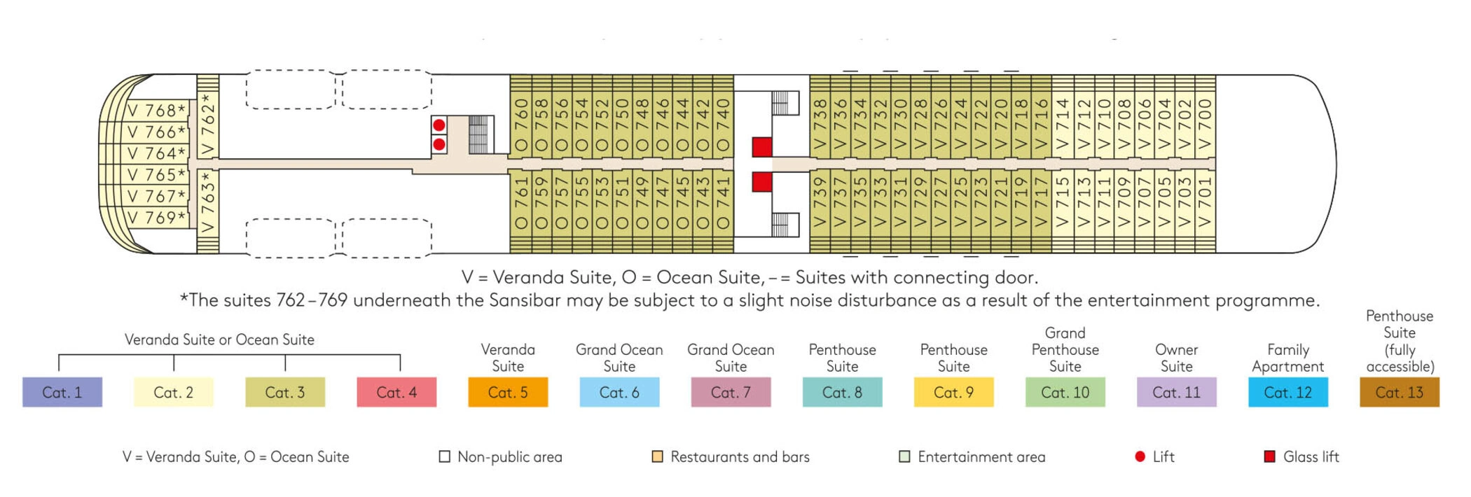 Europa 2, Deck 7: official cabin and venue layout