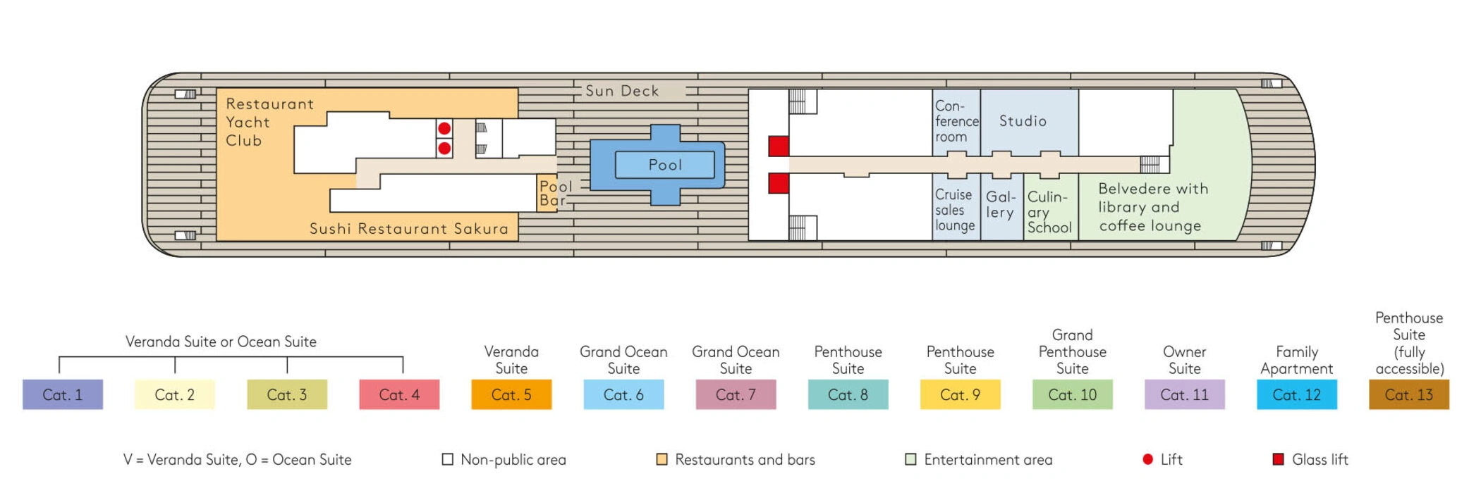 Europa 2, Deck 9: official cabin and venue layout