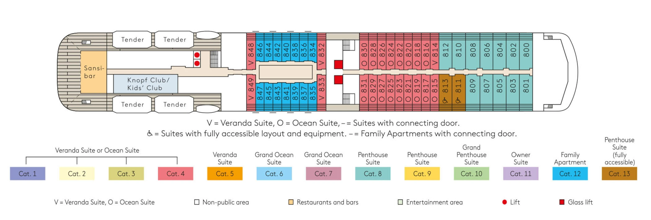 Europa 2, Deck 8: official cabin and venue layout