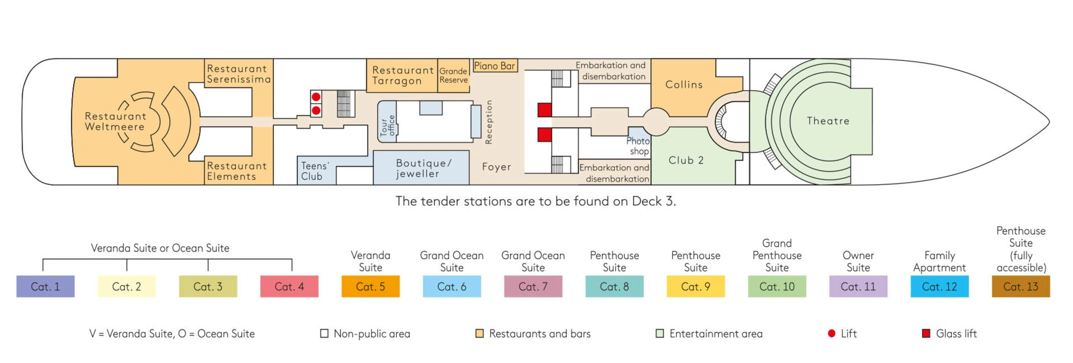 Europa 2, Deck 4: official cabin and venue layout