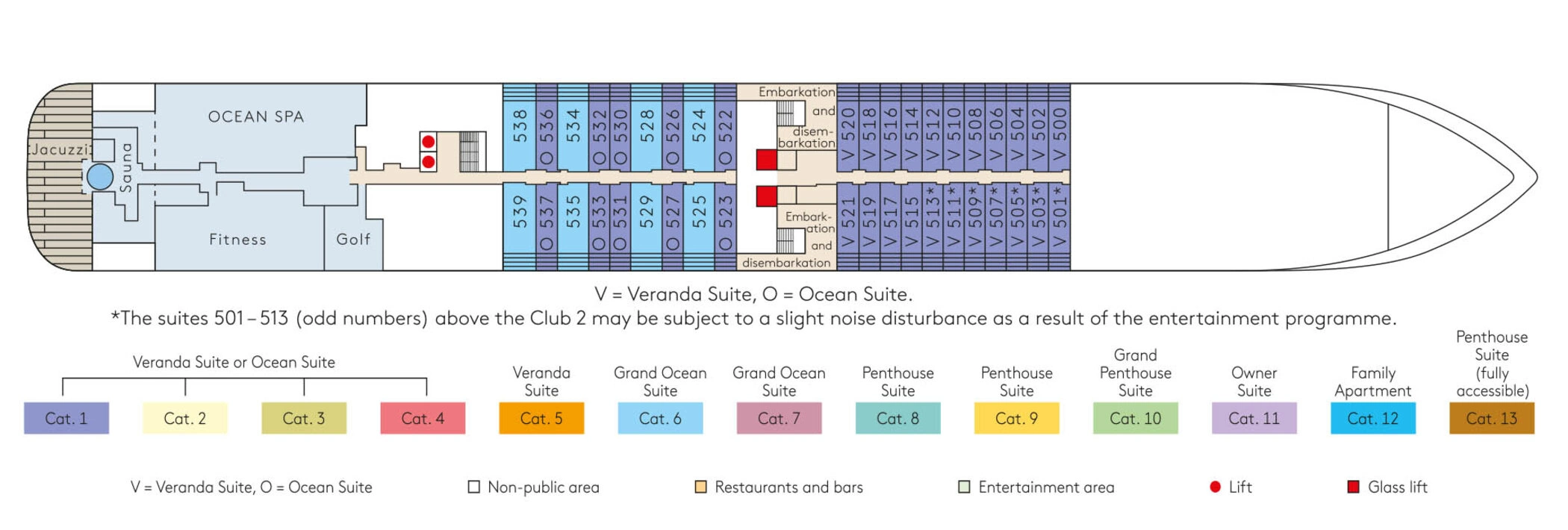 Europa 2, Deck 5: official cabin and venue layout