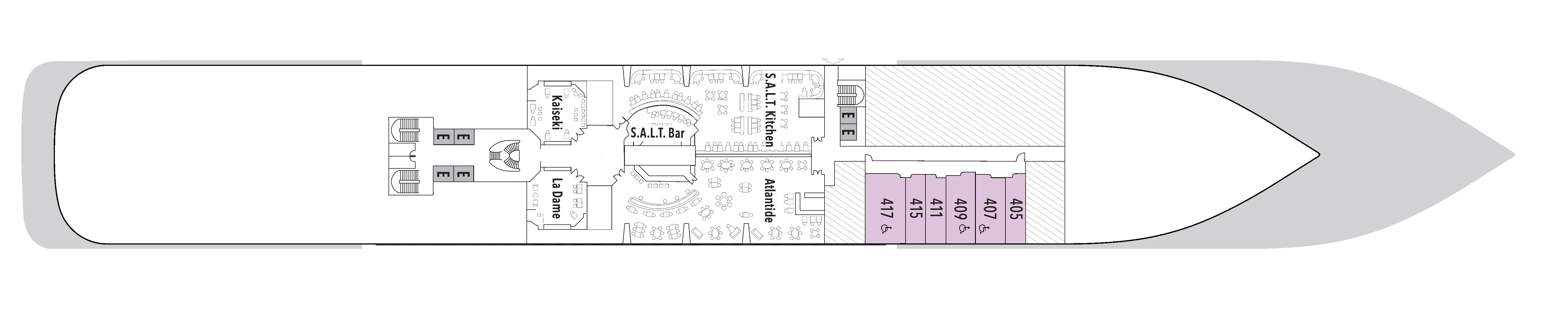 Silver Muse, Deck 4: official cabin and venue layout